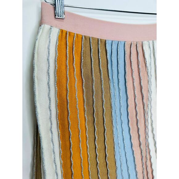 Eva Franco Pleated Knit Metallic Pastel Stripe Mini Skirt Size Large - Picture 6 of 12